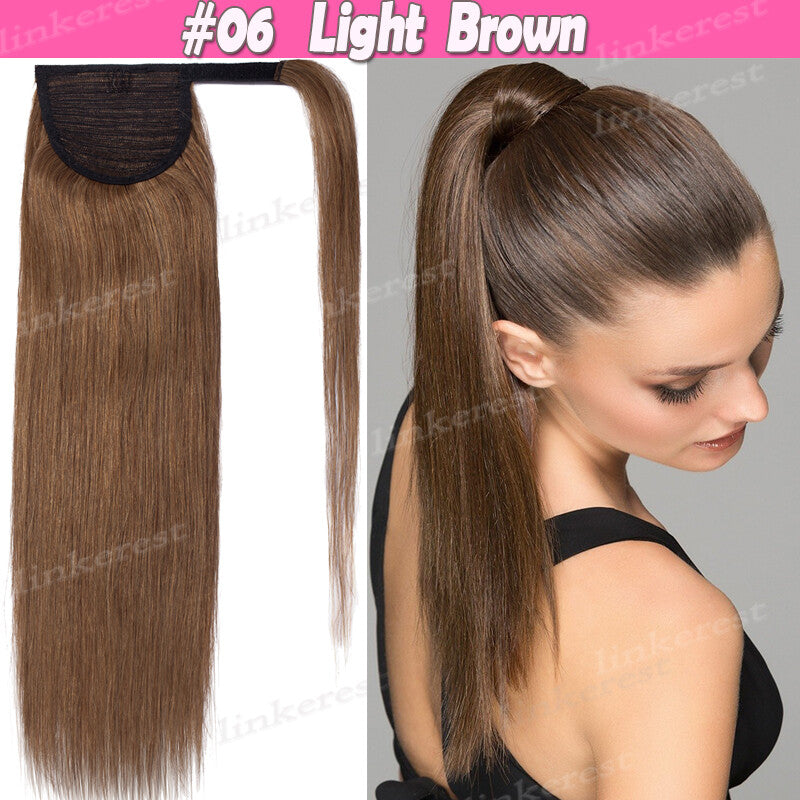 Remy Human Hair Ponytail Extensions Wrap Around Clip-In Hairpiece