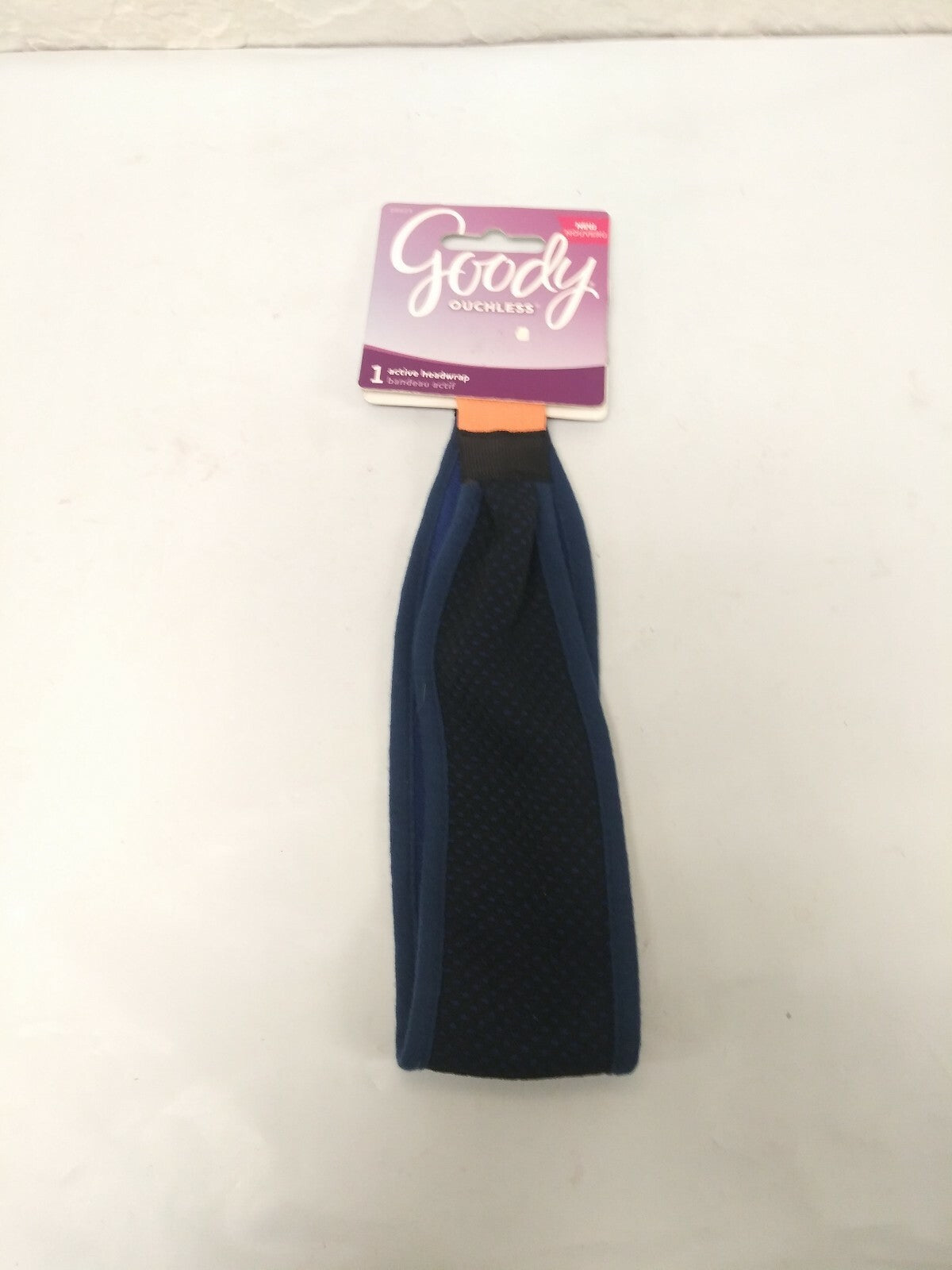 1 Goody Ouchless Active Head Wrap Navy Blue Soft Wide Mesh Elastic