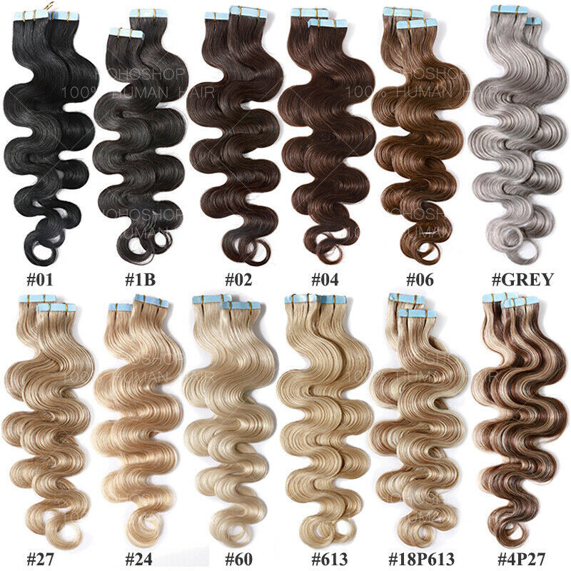 Remy Human Hair Extensions Tape In Full Head Wavy Balayage 200g
