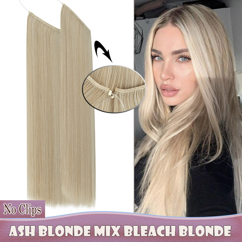 Invisible Wire Clip-In Hair Extensions with Clips & Replacement Wires - Natural & Wavy, 20/24 Inch