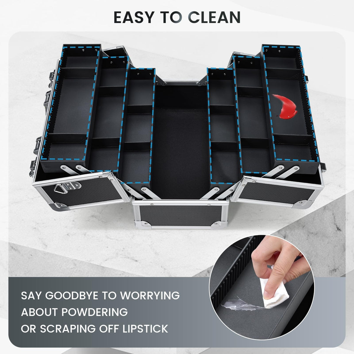 Large Makeup Train Case with 6 Trays - Portable Cosmetic Organizer, Lockable, 12.6 Inch