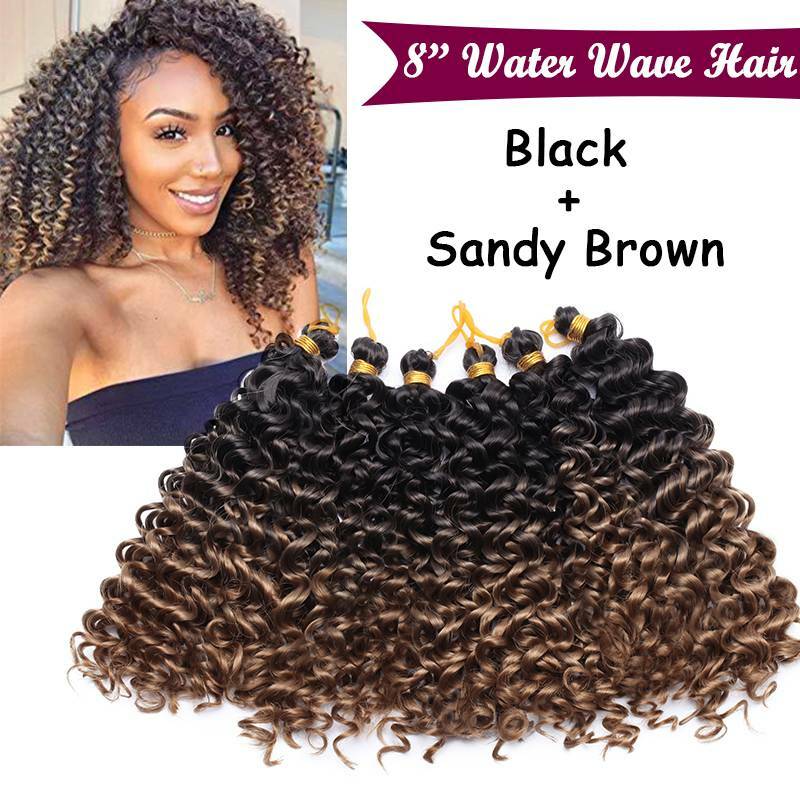 Hair Extensions Pre-Cilled Water Wave Crochet Braids Ombre 8-14 Inch