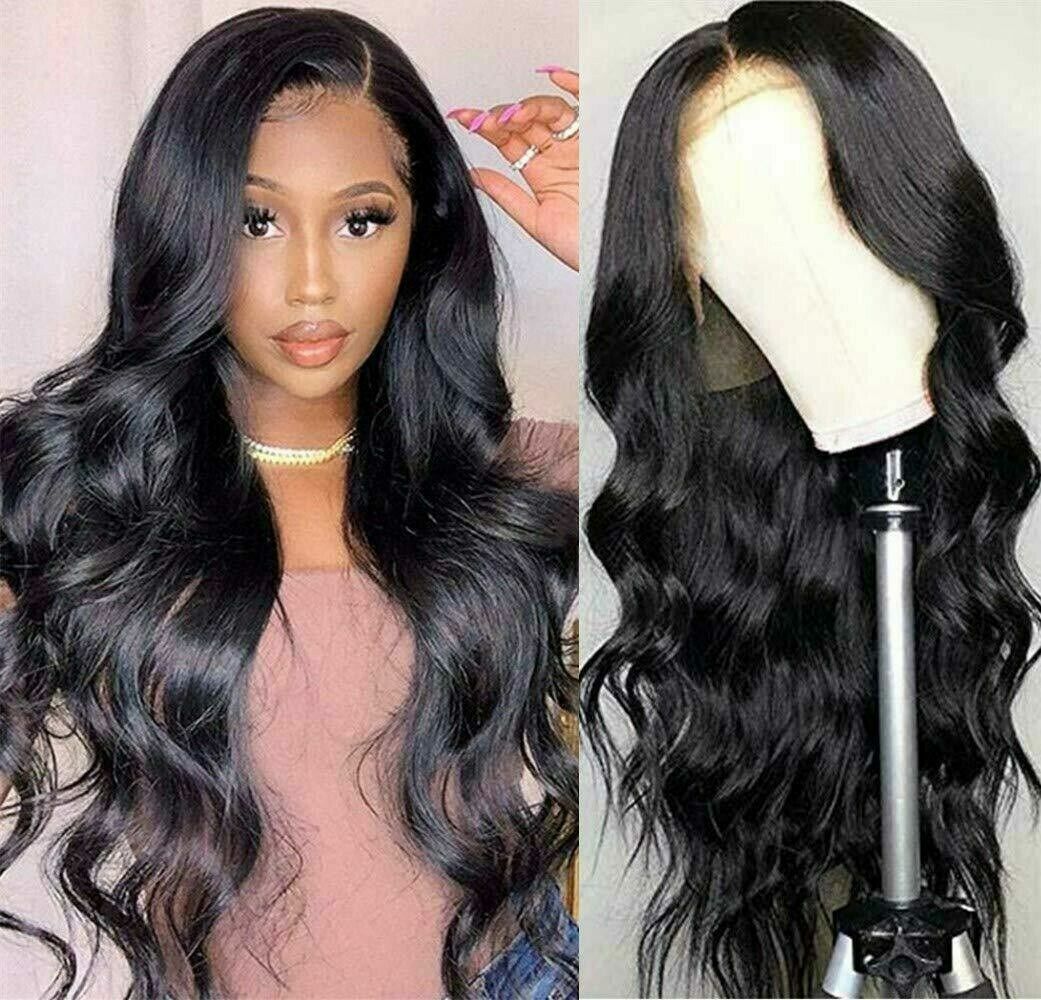 Black Long Body Wave Wig for Women - Natural Curly Wavy Full Hair Extension