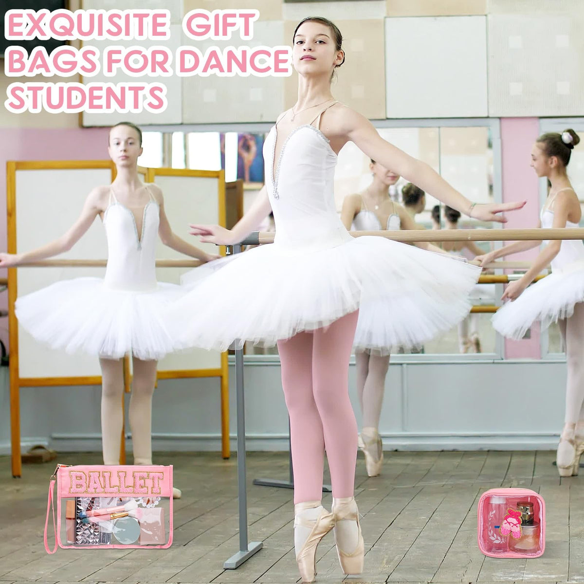 Ballet Themed Chenille Letter Bags – 2 Pcs Makeup & Toiletry Pouches, PVC Waterproof