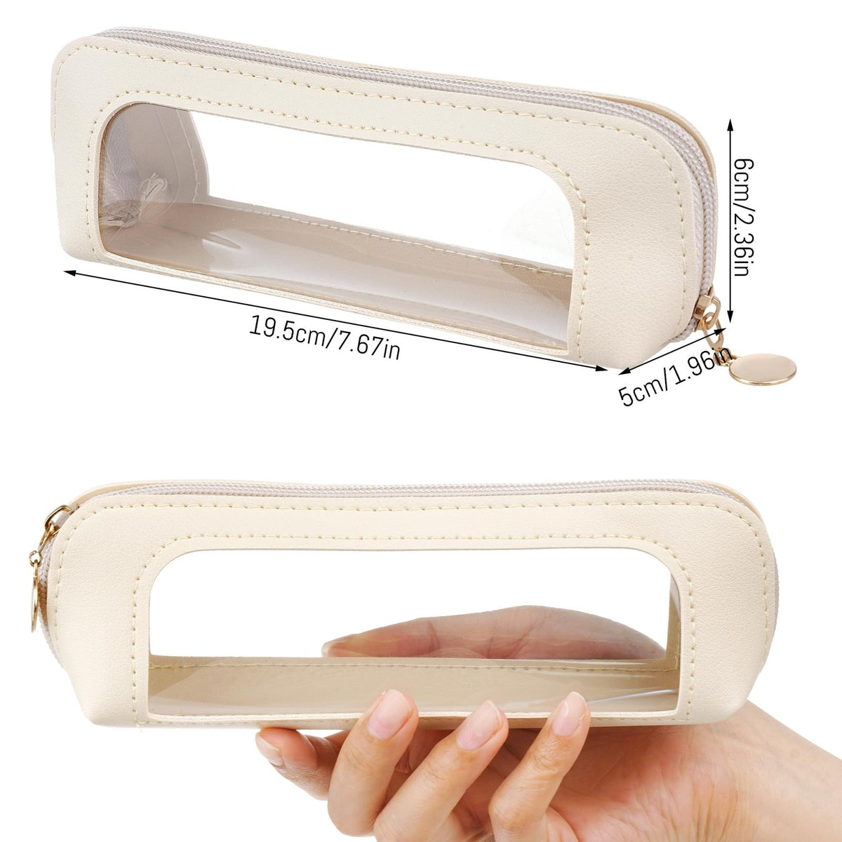 Transparent Makeup Brush Bag with Zipper - Slim Leather Cosmetic Pouch