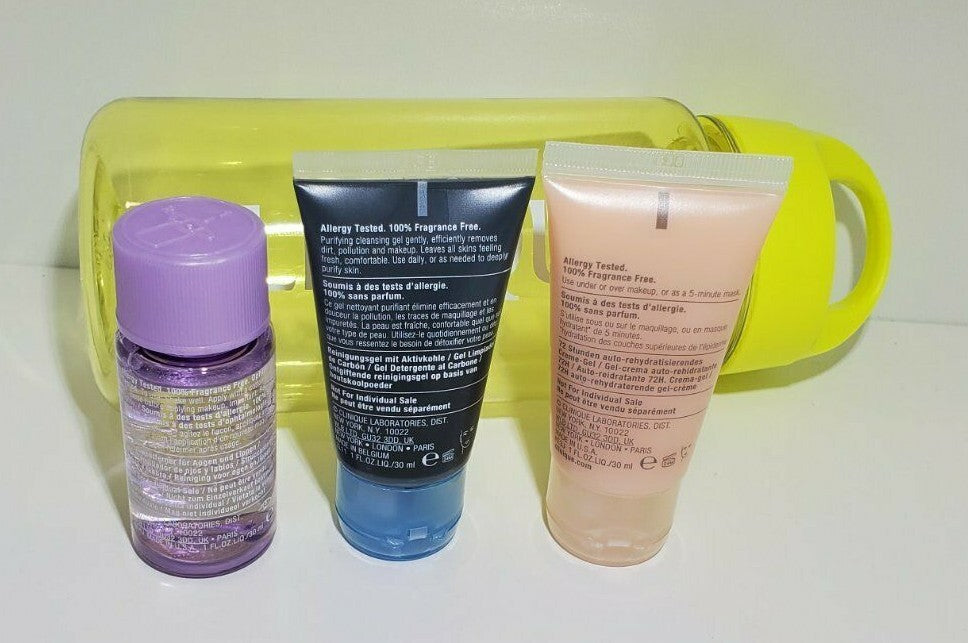 Water Bottle Set with Makeup Remover and Skincare Samples - BPA-Free