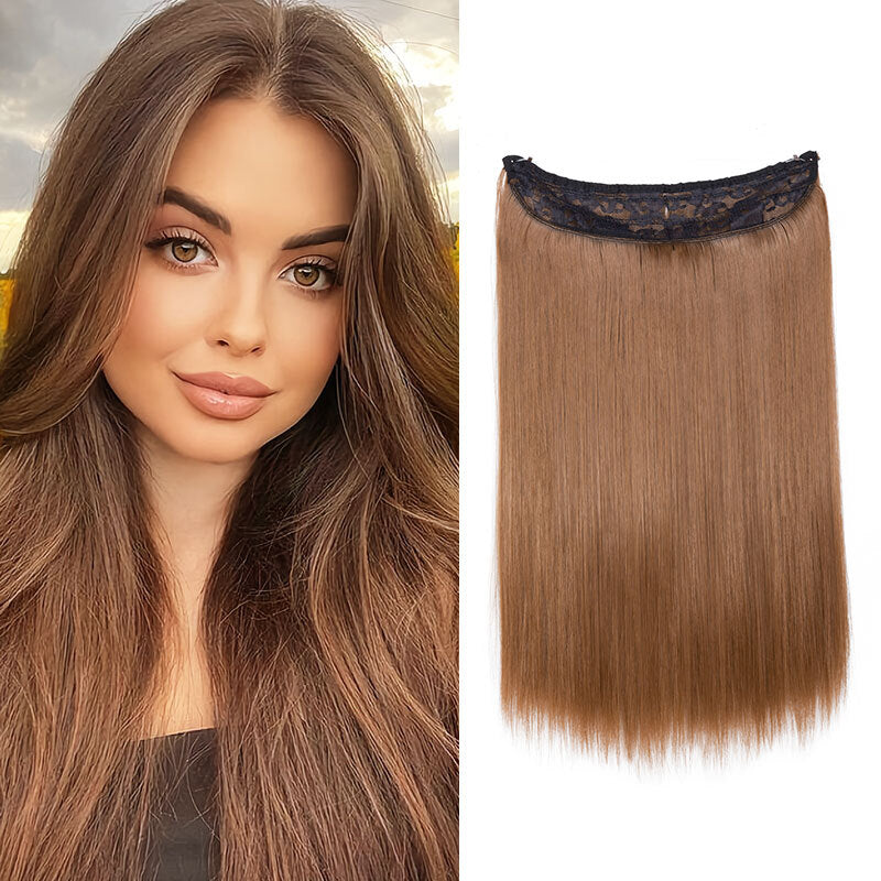 Invisible Wire Hair Extensions - Natural Synthetic Length & Body Wavy or Straight
