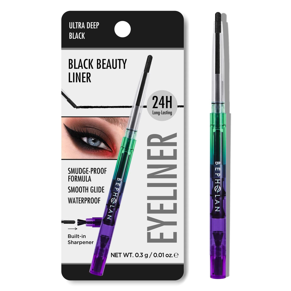 Black Waterproof Gel Eyeliner Pencil - Smudge-Proof, Long-Lasting 24H