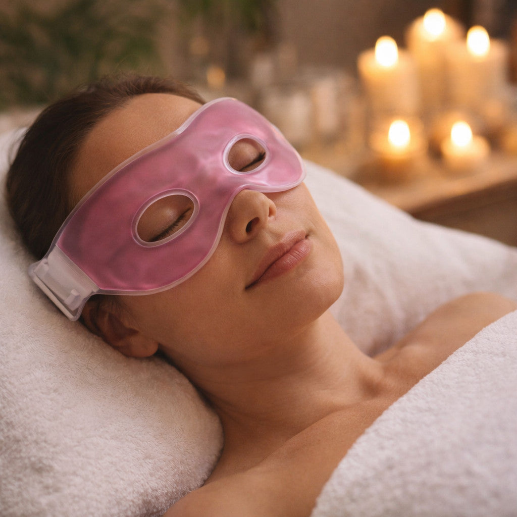 Gel Eye Mask Hot Cold Therapy Pink Adjustable Strap Reusable Relief