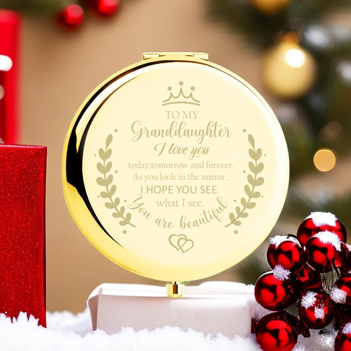 Personalized Pocket Makeup Compact Mirror for Granddaughter Gift - Travel Size
