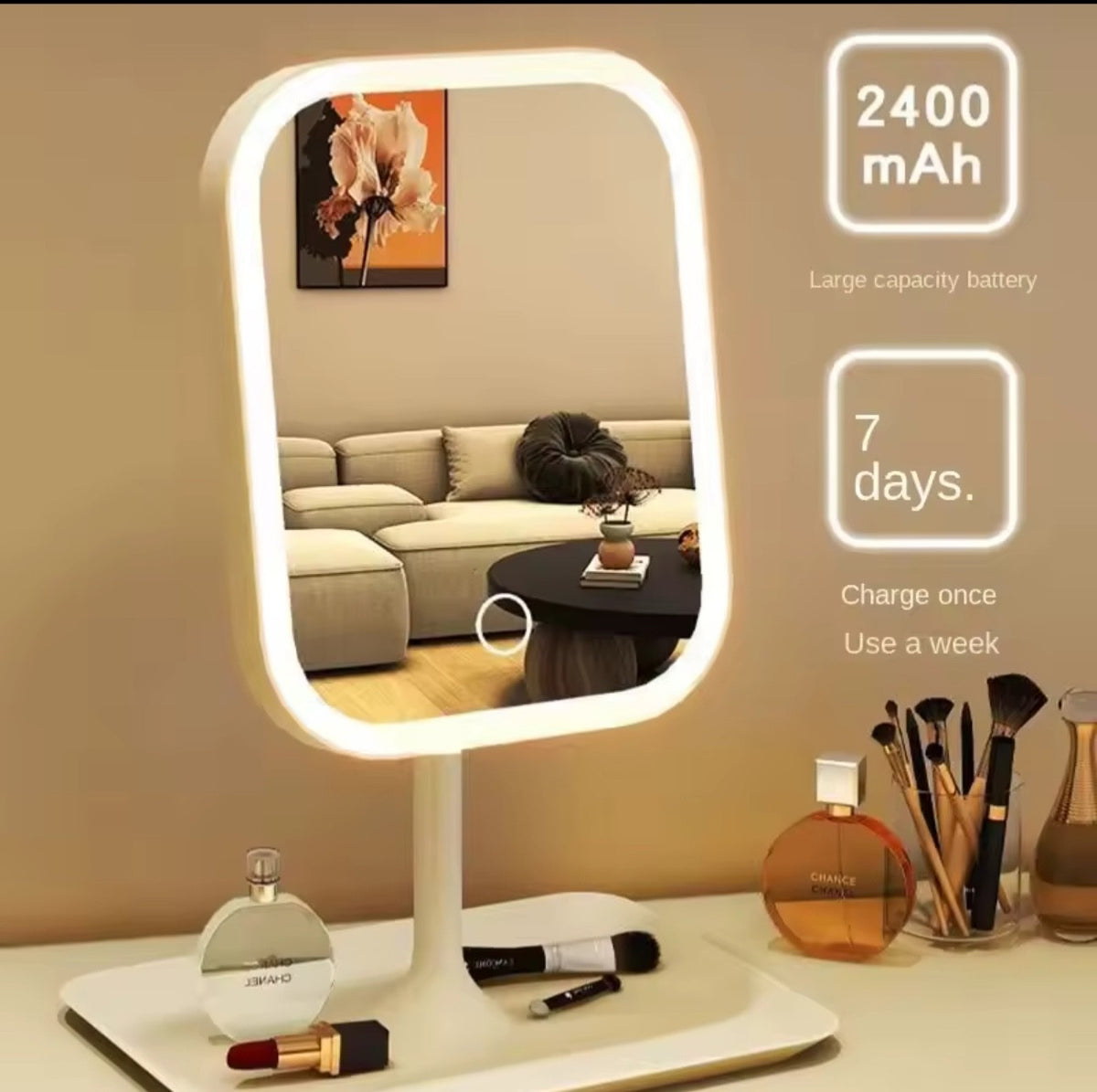 Adjustable LED Makeup Mirror with Touch Control & Portable Design