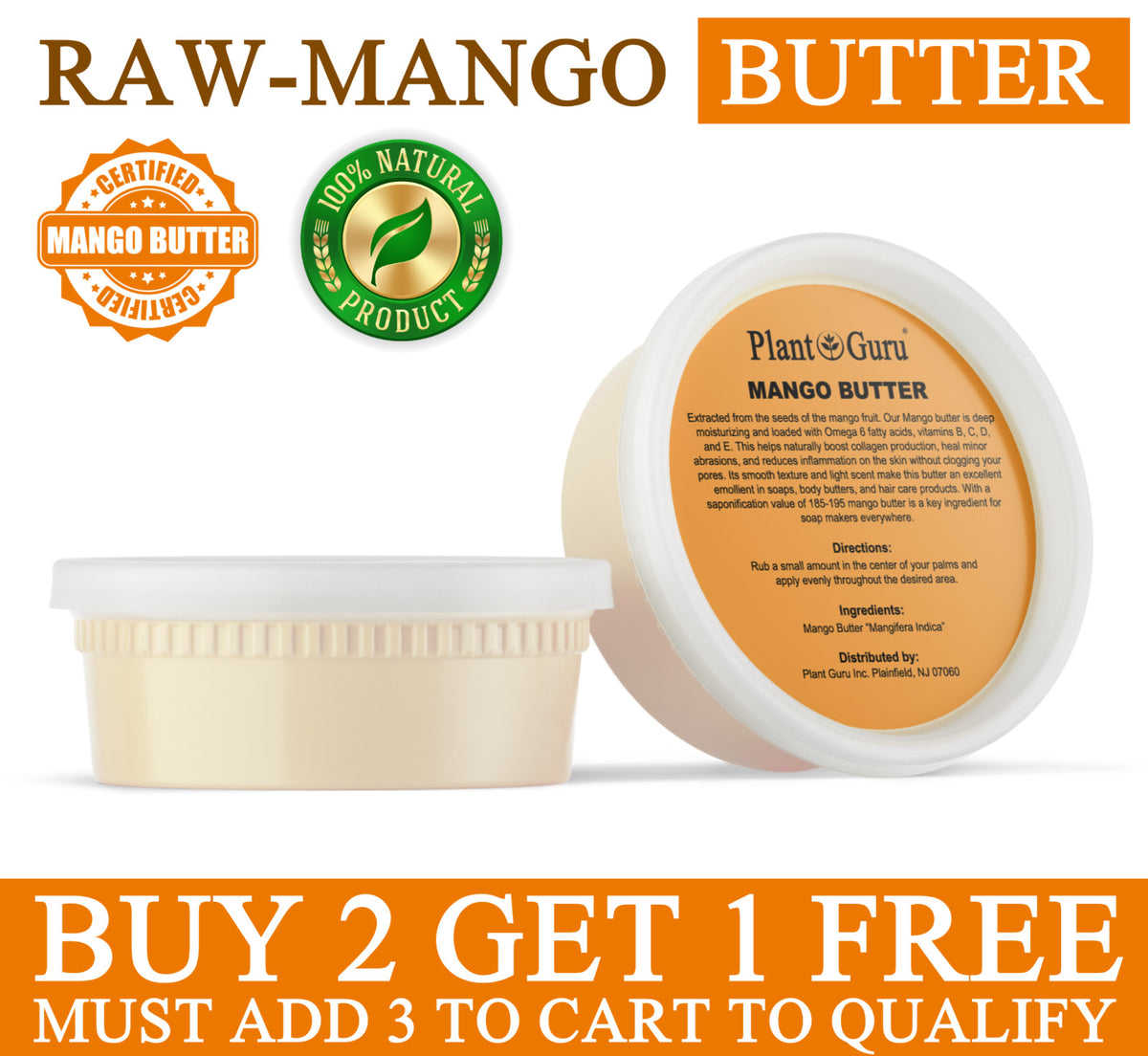 Mango Butter Raw 8 oz - 100% Pure Unrefined Organic
