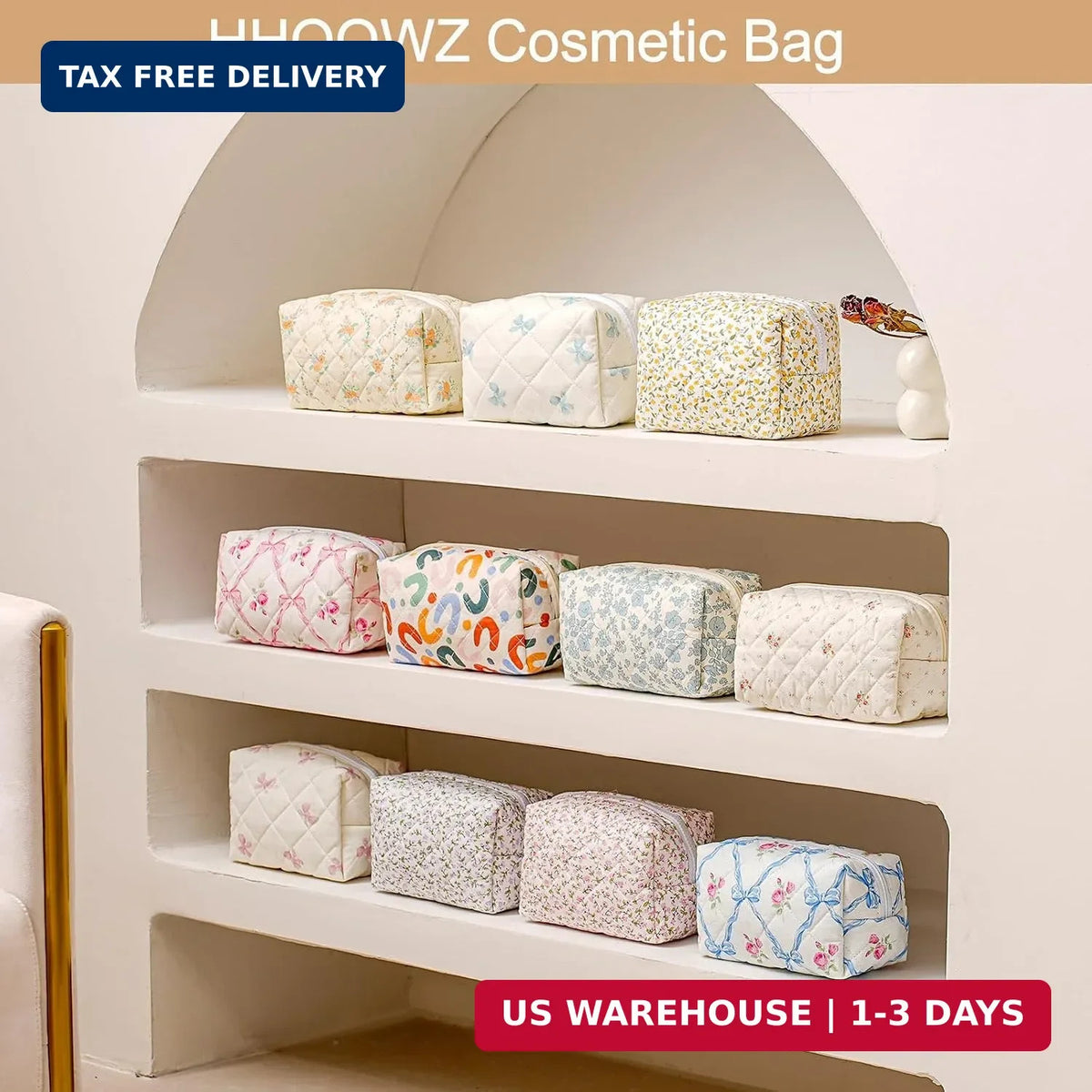 Travel Makeup Bag for Women & Girls, Floral Zipper Cosmetic Pouch, Large Capacity