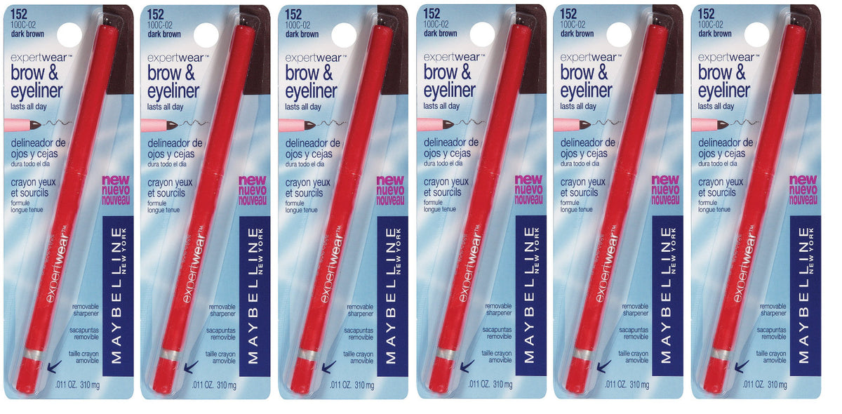 Maybelline Brow & Eyeliner Pencil Dark Brown 6 Pack - Precise Makeup Tool
