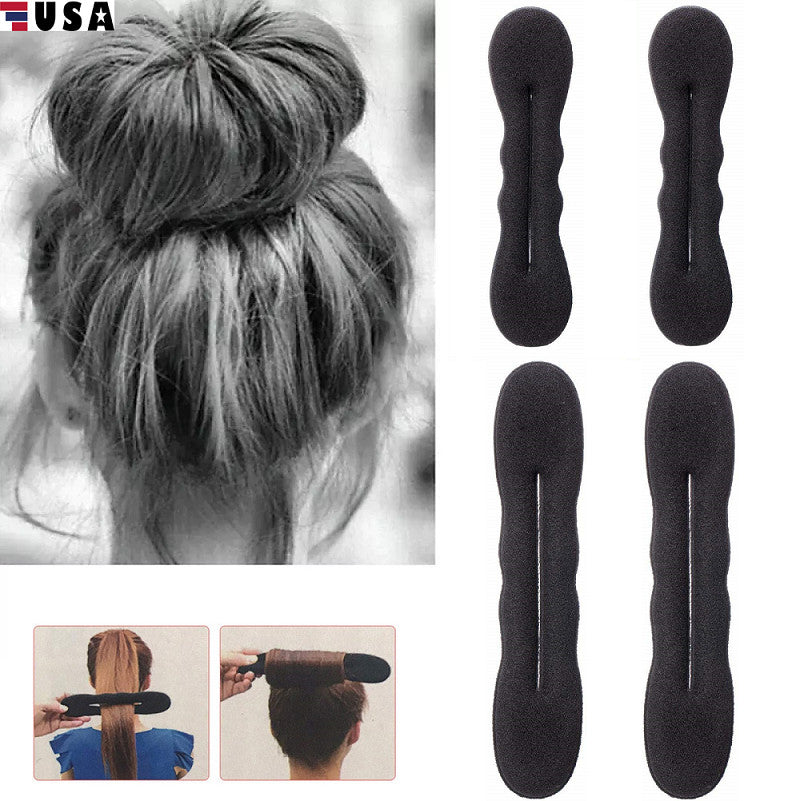 4× Black Magic Foam Sponge Bun Maker Hair Donut Ponytail Clip Twist