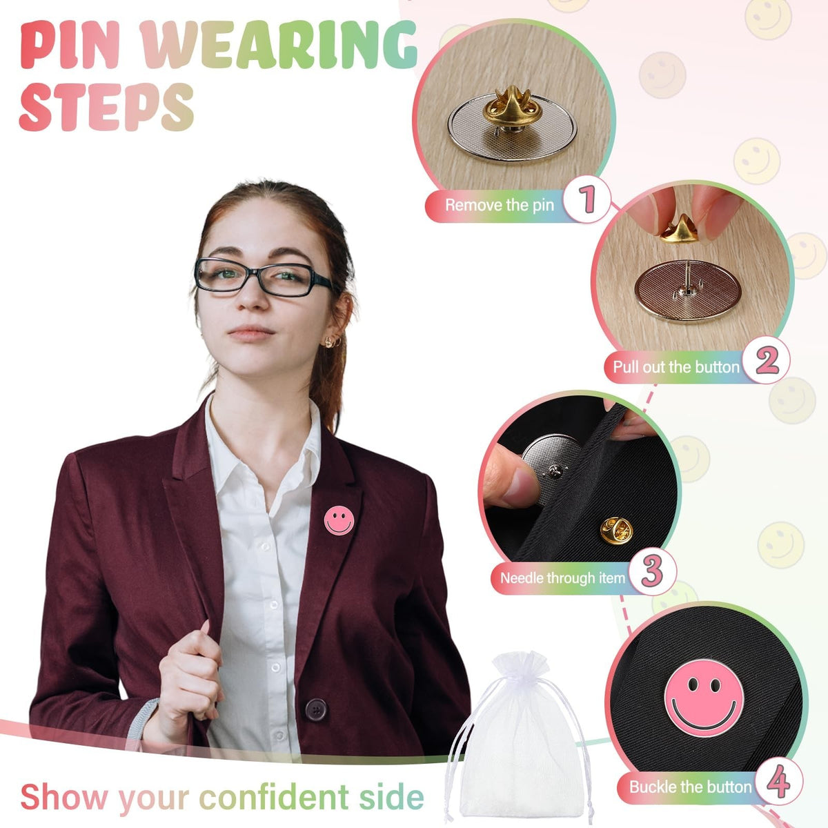 Thank You Gift Set with Smile Face Lapel Pins and Cards - Bulk 30 Pieces