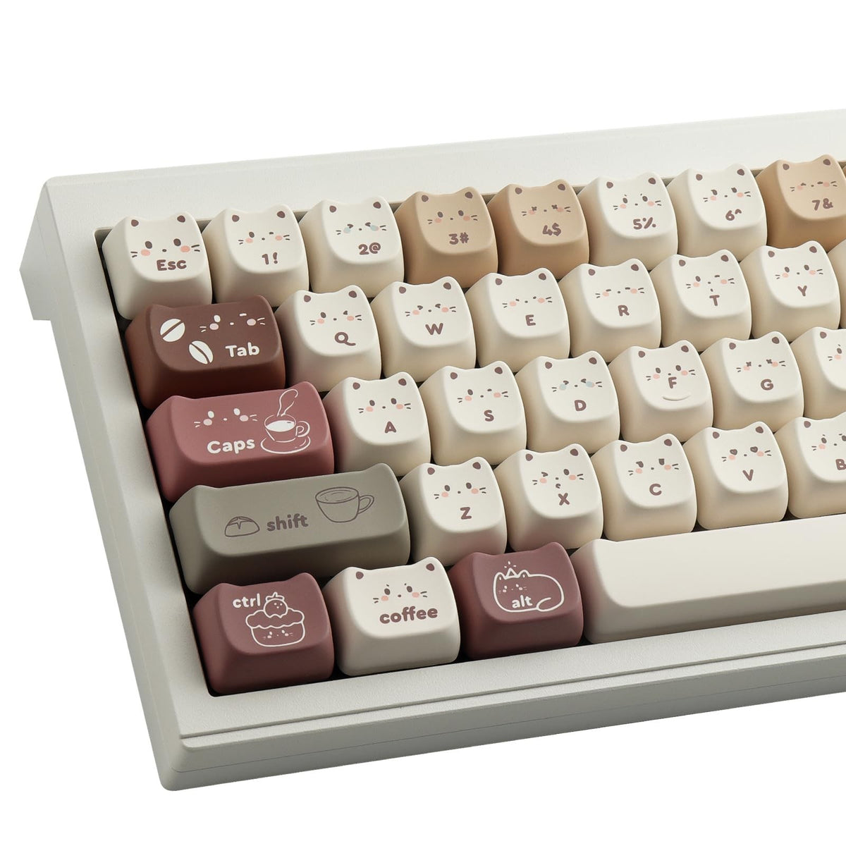PBT Keycap Set 142 Keys Coffee Cat Themed Mechanical Keyboard Accessories