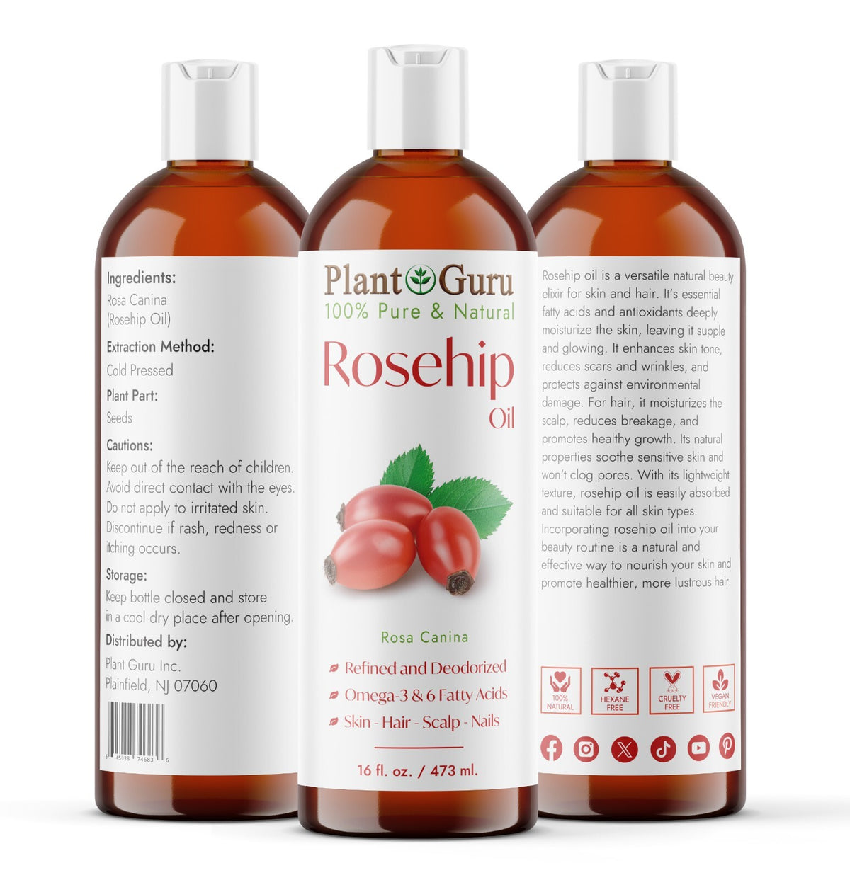 Pure Rosehip Seed Oil for Skin and Hair - Cold Pressed & Refined Natural Beauty Oil