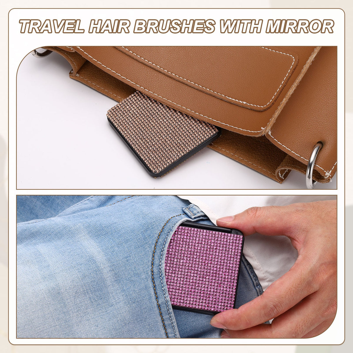 Rhinestone Double-Sided Compact Mirror - Foldable Pocket Makeup Mirror