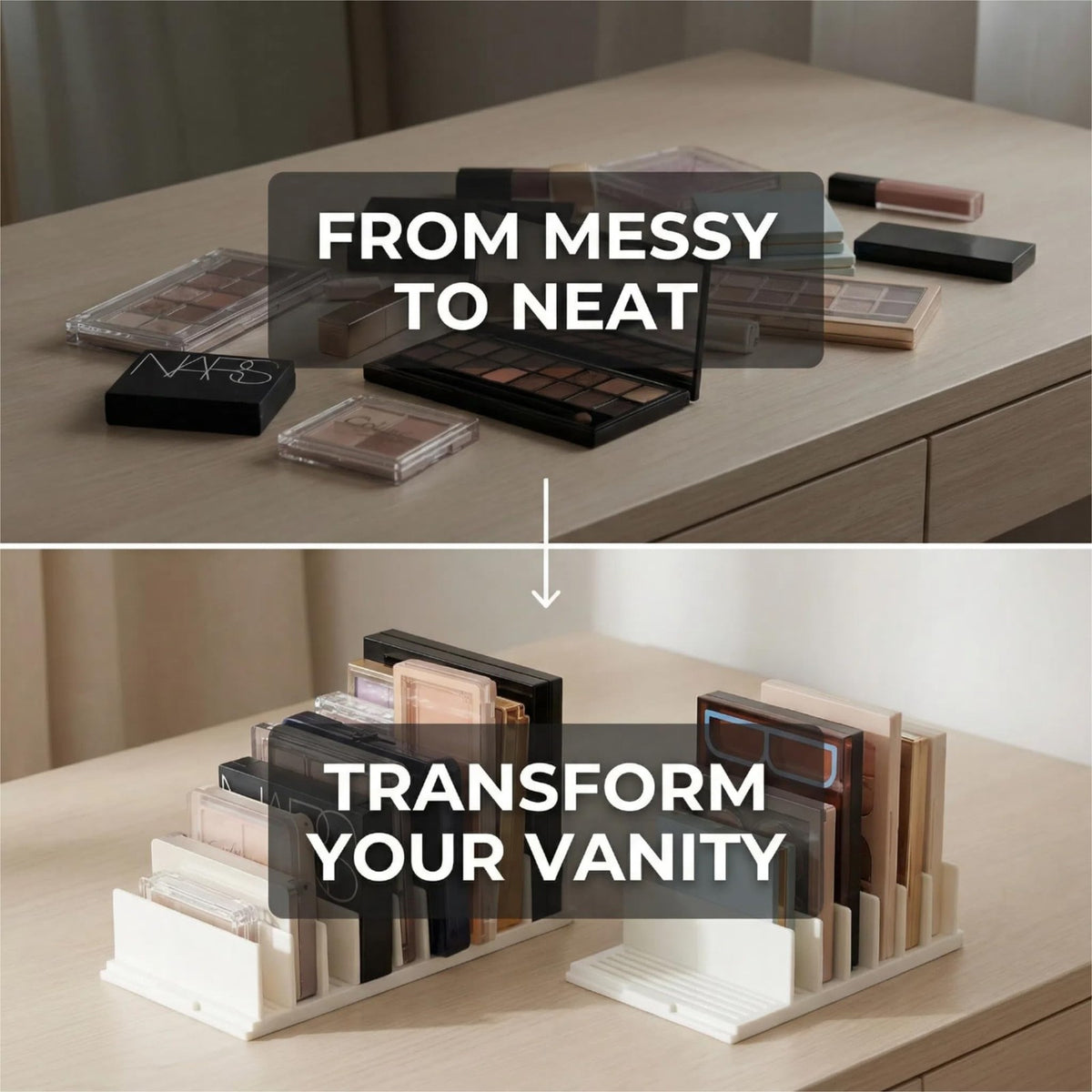 Adjustable Makeup Organizer with Movable Dividers - Acrylic White