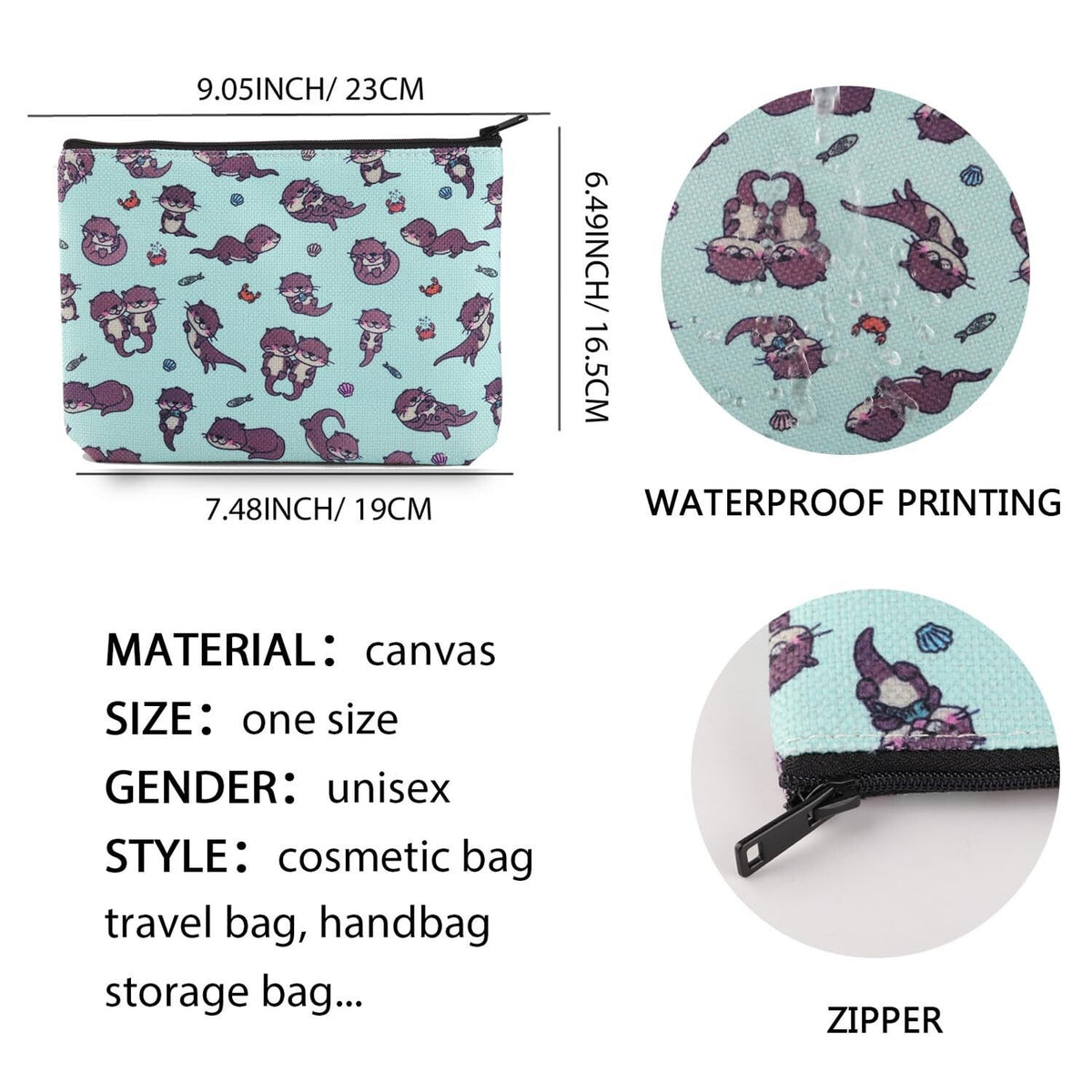 Sea Otter Makeup Bag Canvas Otter Gift Cosmetic Pouch Travel Organizer