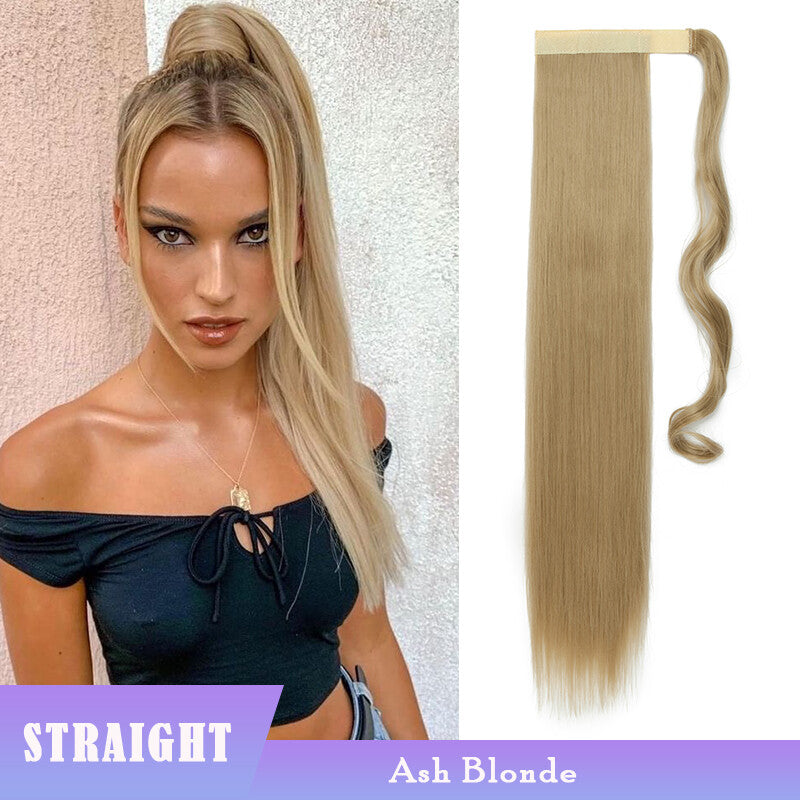 Thick Clip-In Ponytail Hair Extension - Fake Human Hair, Wavy & Straight