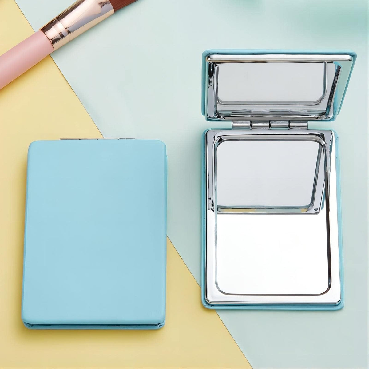 Blue Travel Compact Mirror for Men Women Pocket Makeup Mirror Double-Sided Portable