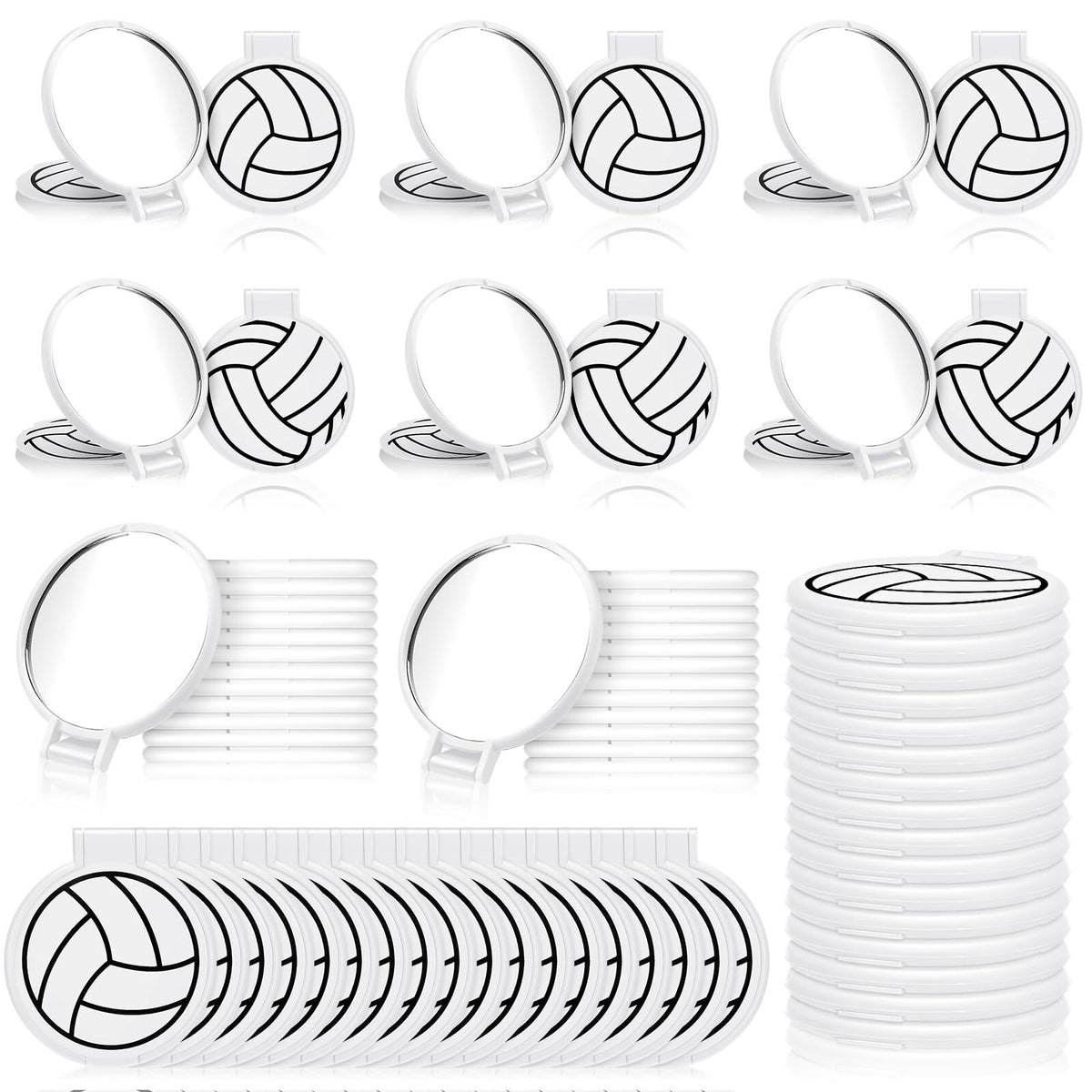 48 Pcs Volleyball Style Compact Mirrors Bulk for Women, Portable Folding Travel Mirrors