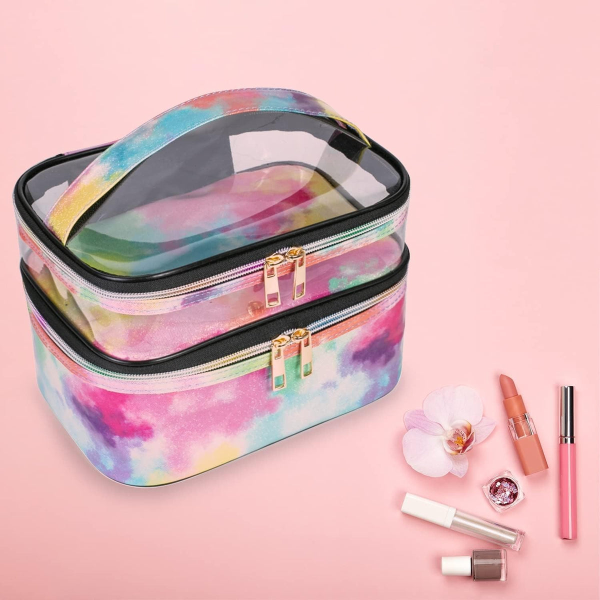 Large Travel Makeup Bag Organizer for Women - Portable Cosmetic Case