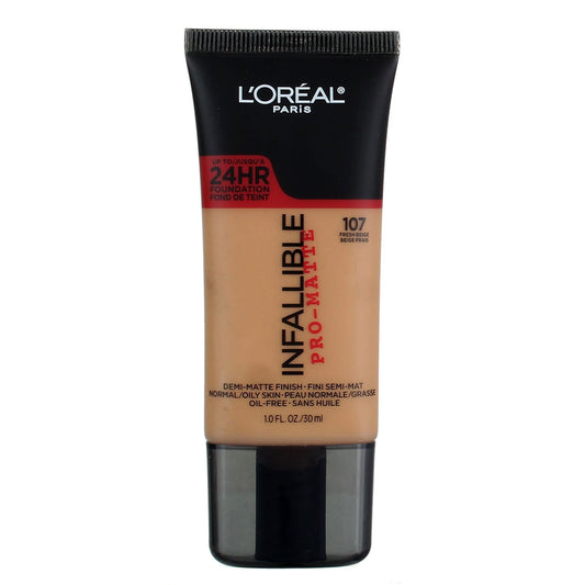 L'Oreal Infallible Pro-Matte Foundation Fresh Beige 107 - 1 Fl Oz, Long-Lasting Matte Finish