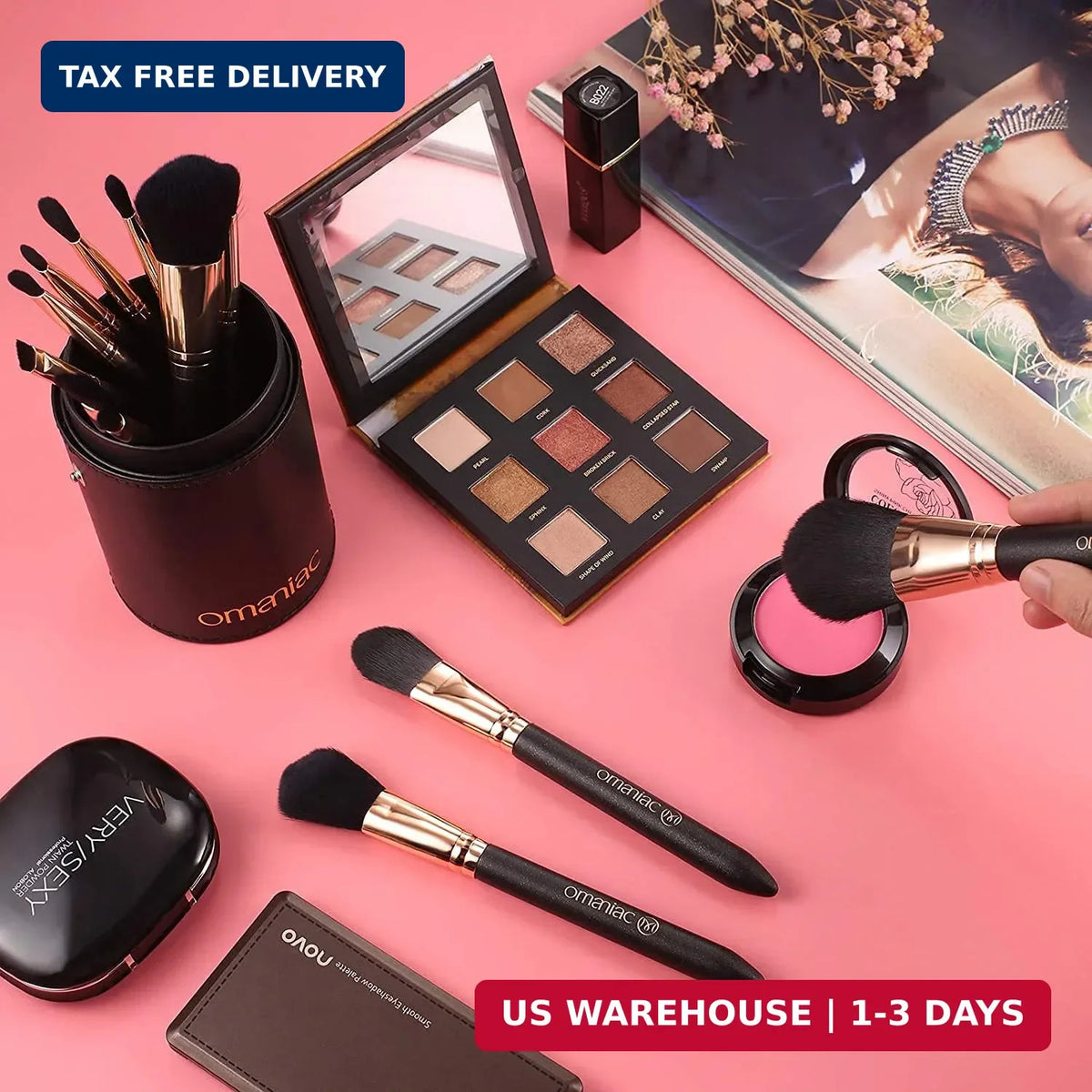 Professional Makeup Brush Set with 12 Pearlescent Handles and Travel Case