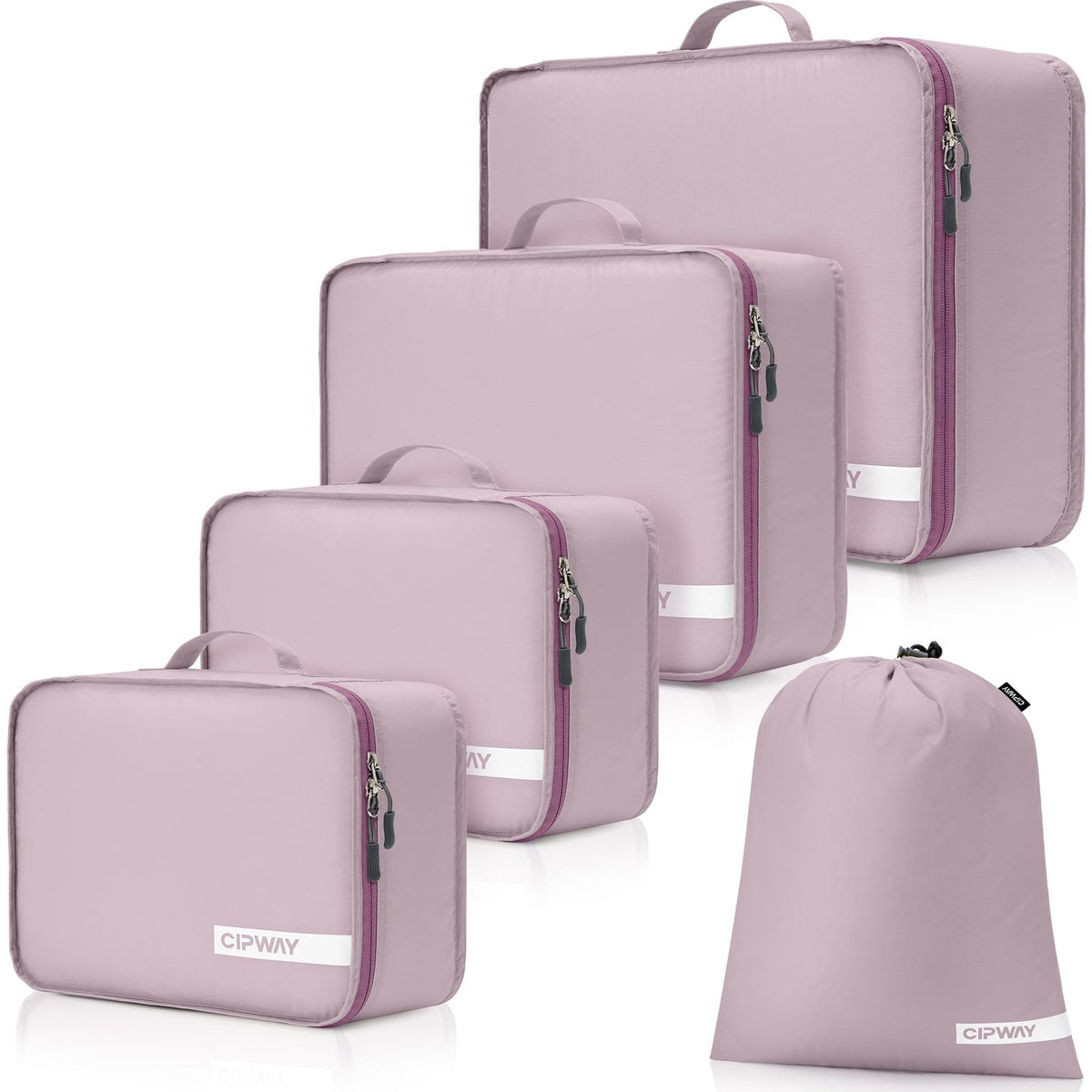 Travel Packing Cubes Set – 5 Durable Nylon Luggage Organizers in Mauve Pink