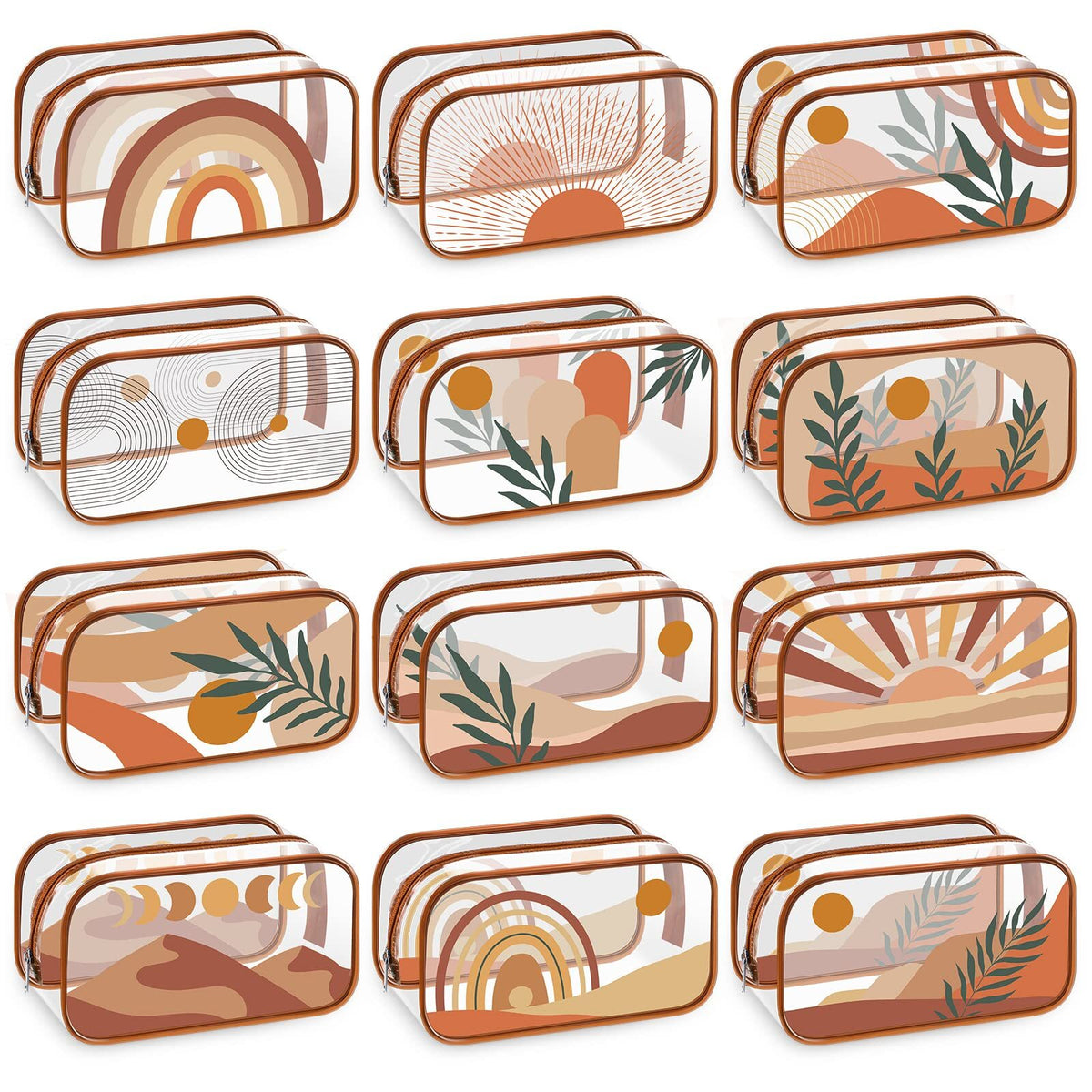 12 Pcs Clear Makeup Bags Set Rainbow Sunshine PVC Toiletry Organizer