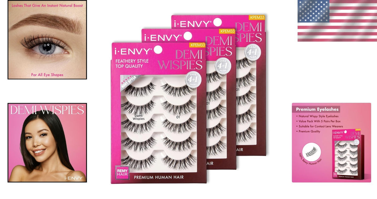 False Eyelash Set 15 Pairs Natural Human Hair Demi Wispies for Glamorous Looks