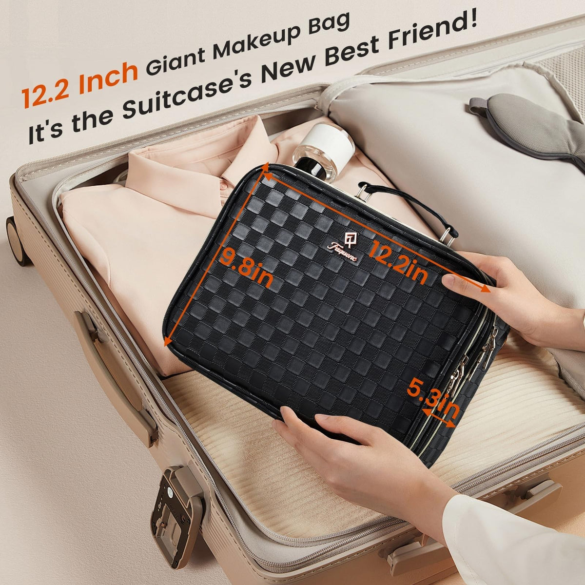 Travel Makeup Bag with LED Lighted Mirror and Double Layer Storage