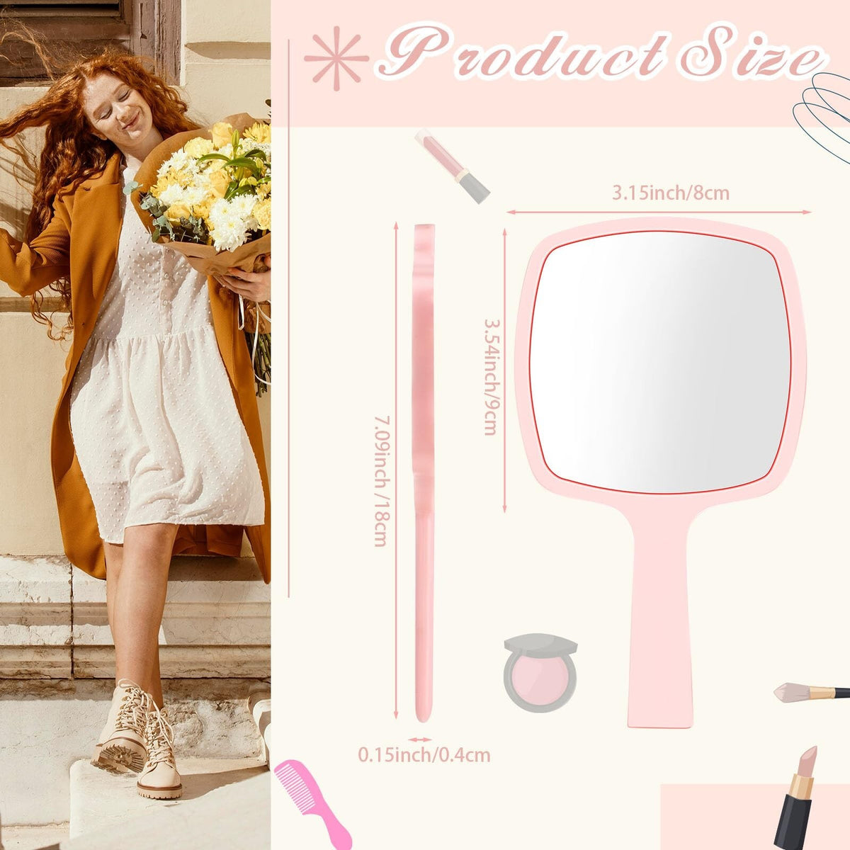 25 Pack Pink Handheld Mirrors with Handles - Travel Cosmetic & Makeup