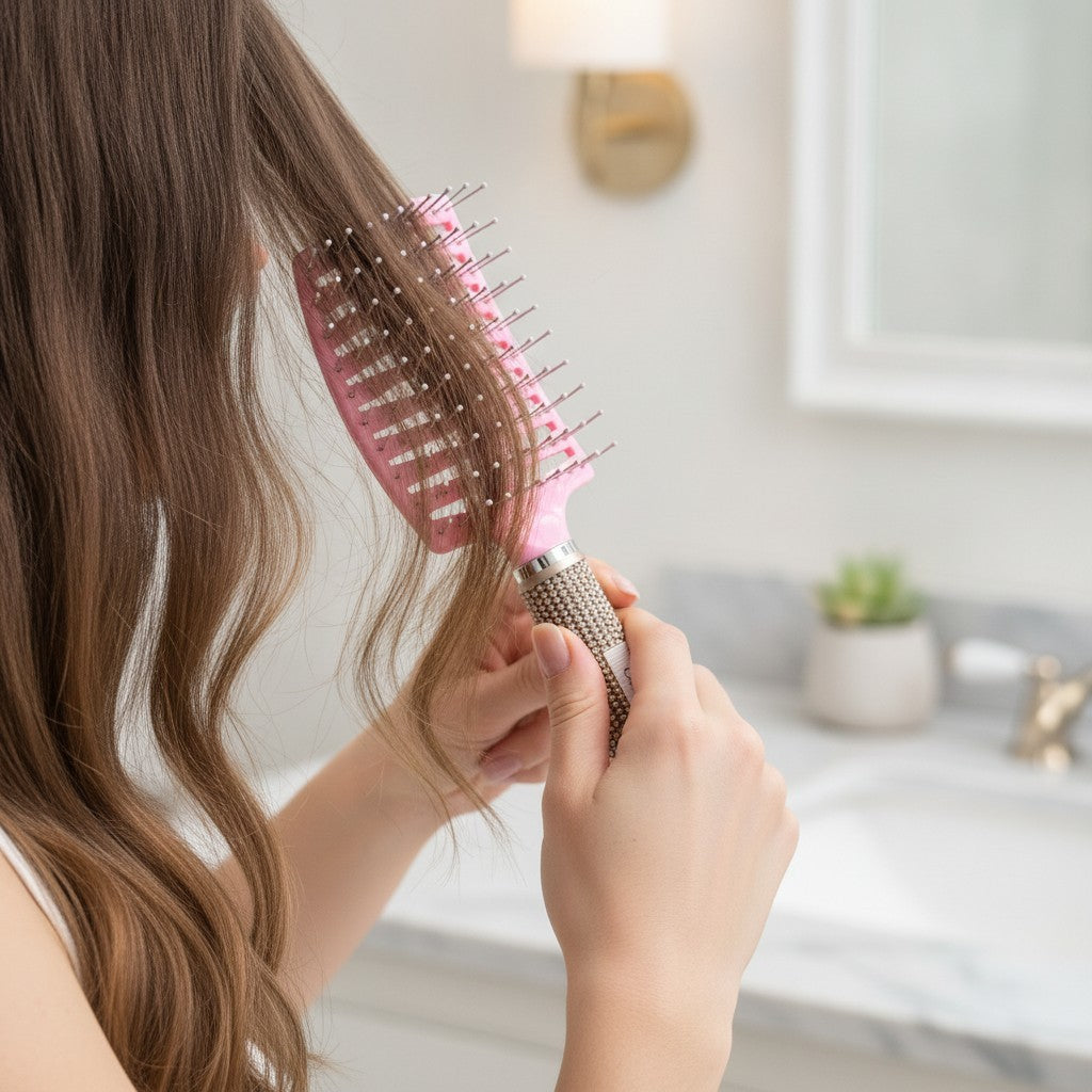 Pink Curved Vented Hair Brush for Faster Blow Drying and Styling