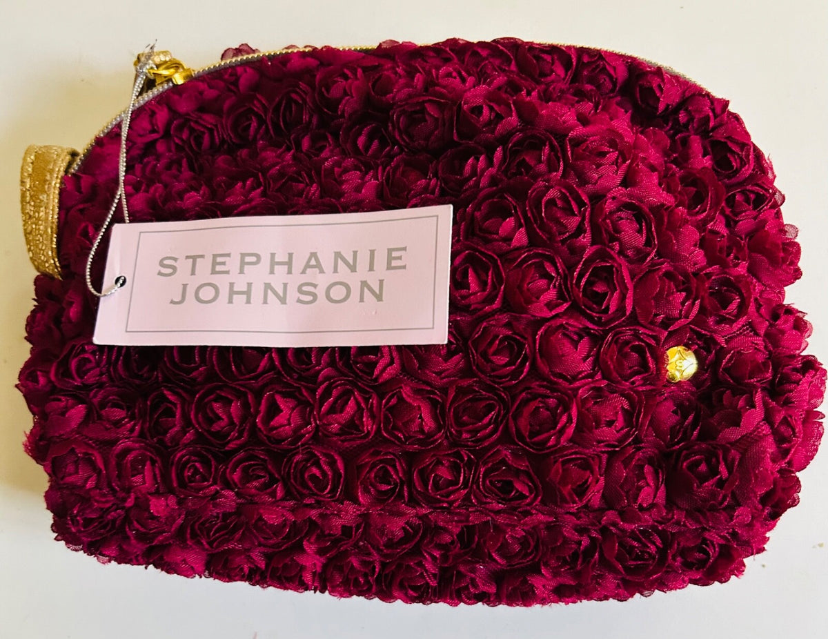 Cherry Red Makeup Bag with Gold Logo - Small Cosmetic & Toiletry Bag
