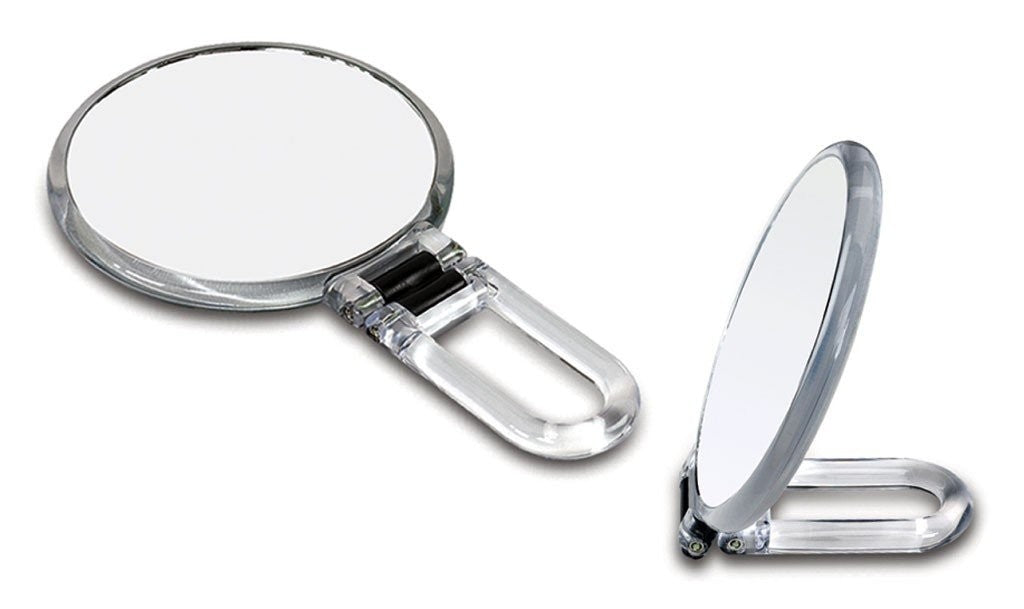 Folding 2-Sided Hand Mirror with 10X Magnification - Travel Compact Clear