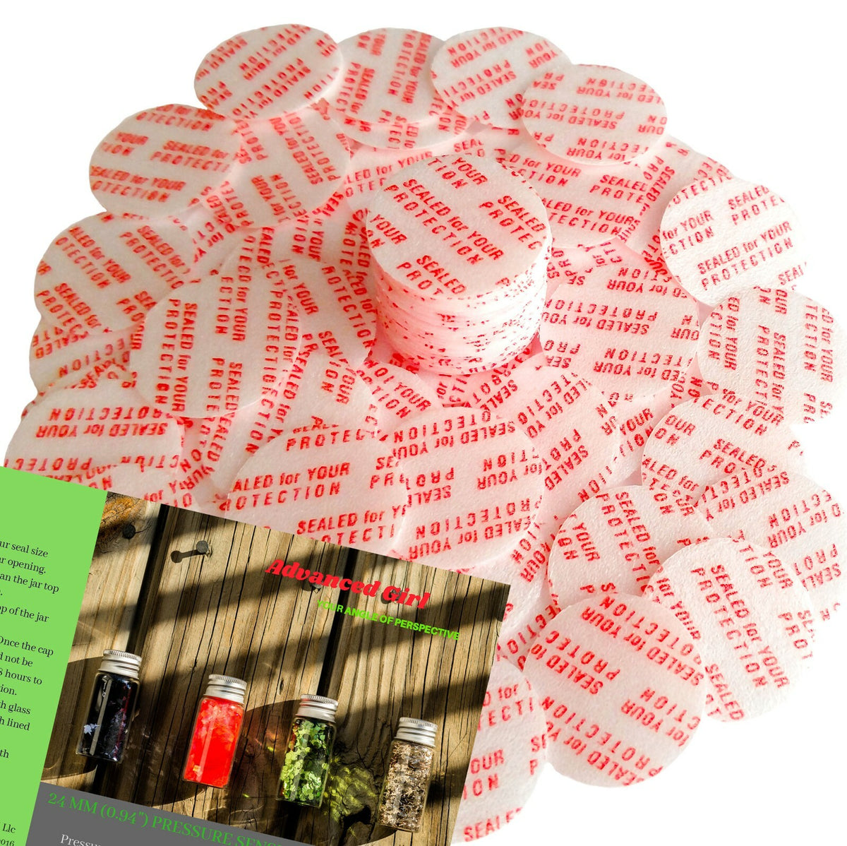 24 mm Pressure Sensitive Seal Liners for Jars - No Induction Needed, 0.94"