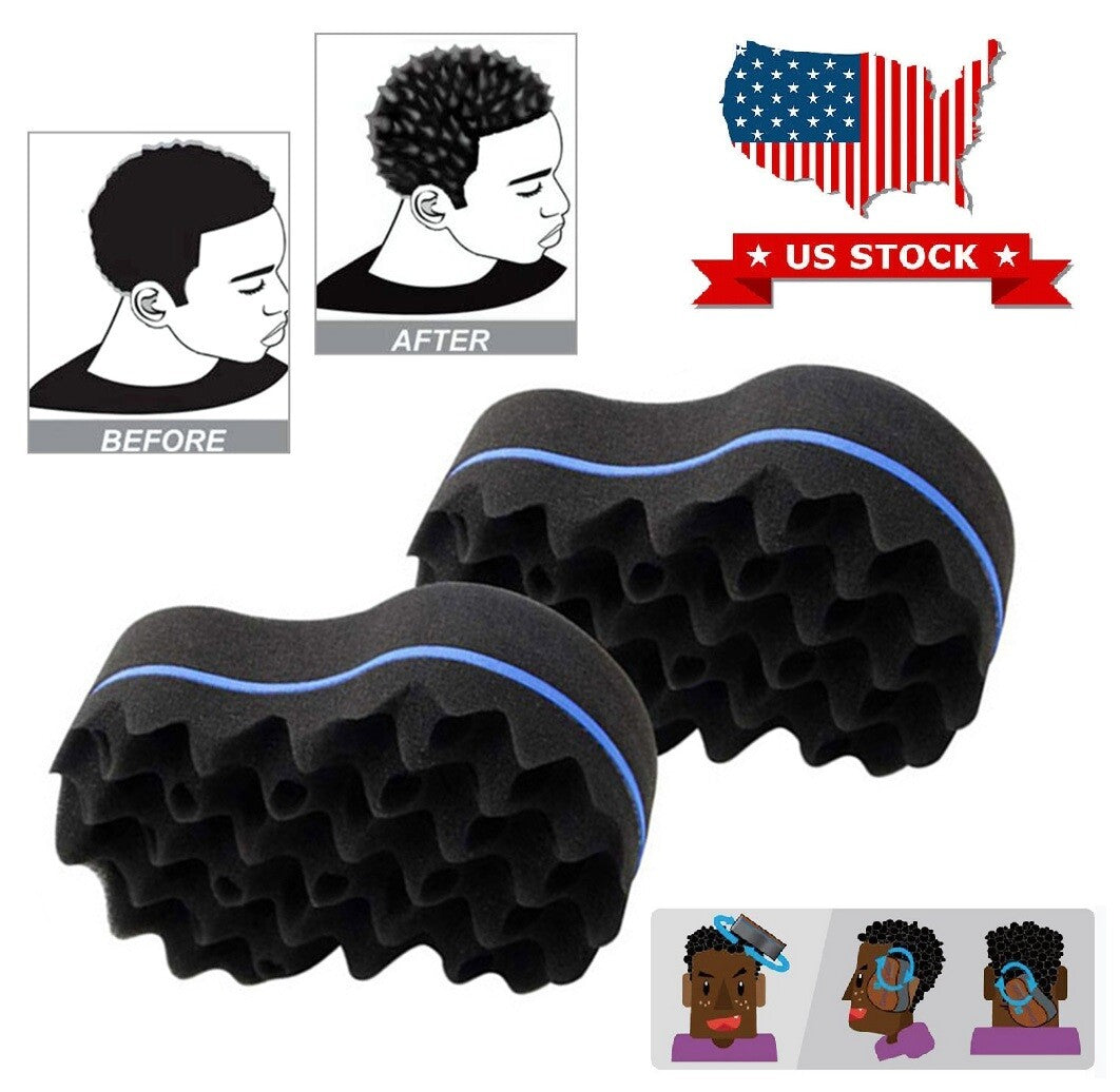 2 × Wave Barber Hair Brush Sponge Double-Side Twist Curls Coil Dreads