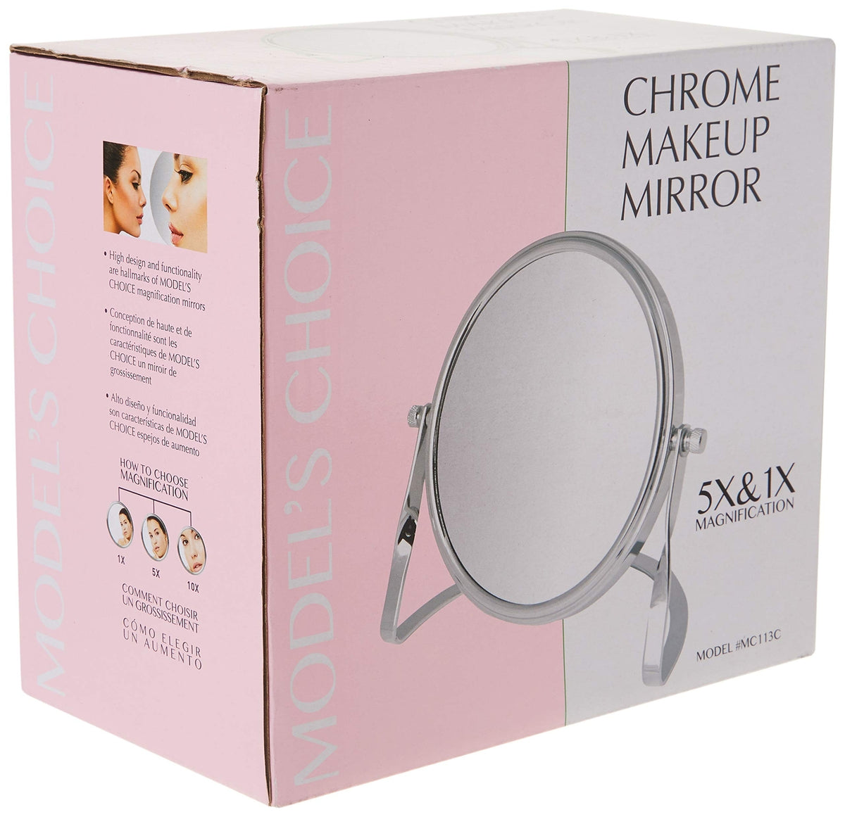 Magnification Makeup Mirror with Chrome Finish - Double-Sided 5x & 1x