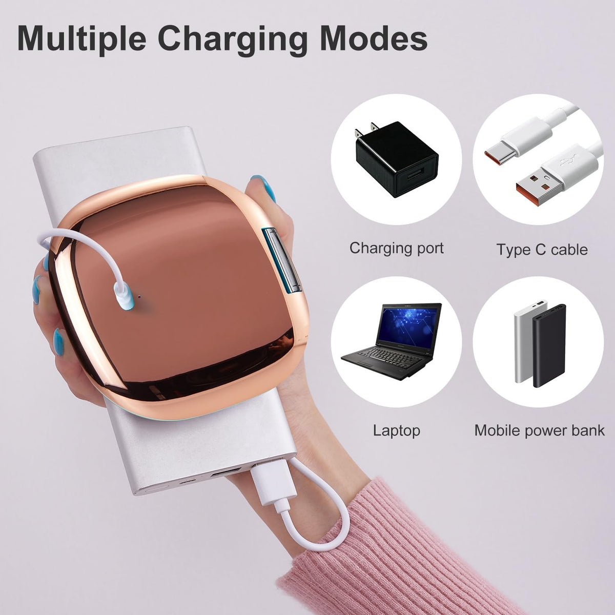 Rose Gold 4-Inch LED Travel Makeup Mirror with 1X/10X Magnification, Dimmable Light, USB Rechargeable