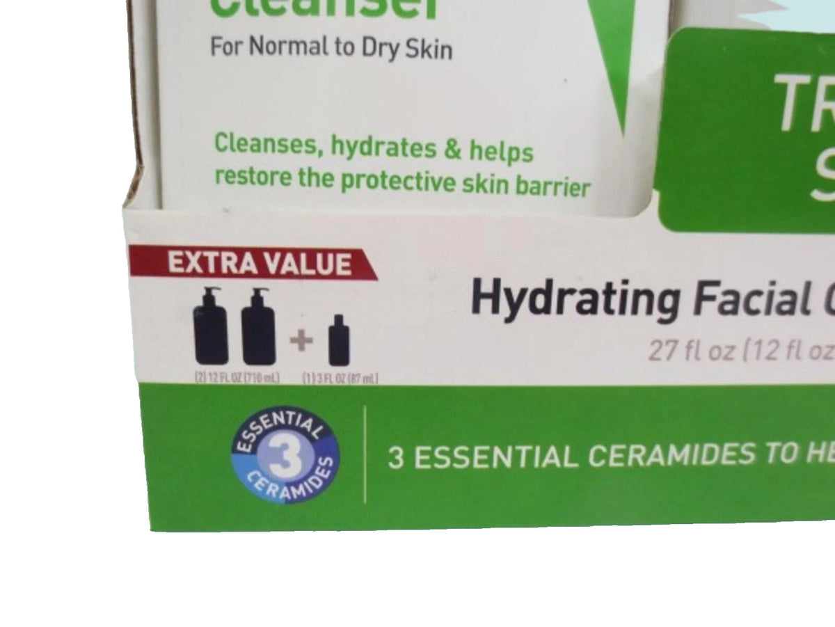 Cerave Hydrating Facial Cleanser Set for Normal to Dry Skin - 12 oz & 3 oz, 3-Piece Gift Set