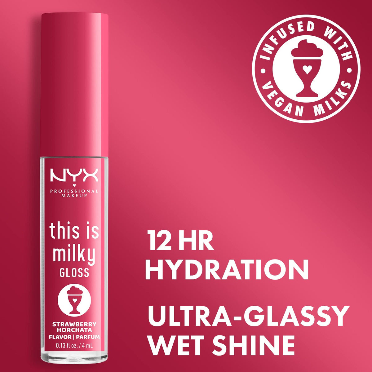 Vegan Hydrating Lip Gloss with Strawberry Horchata Flavor - 13 Fl Oz