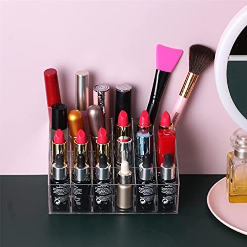Acrylic Lipstick Holder Makeup Organizer with 24 Slots - Transparent