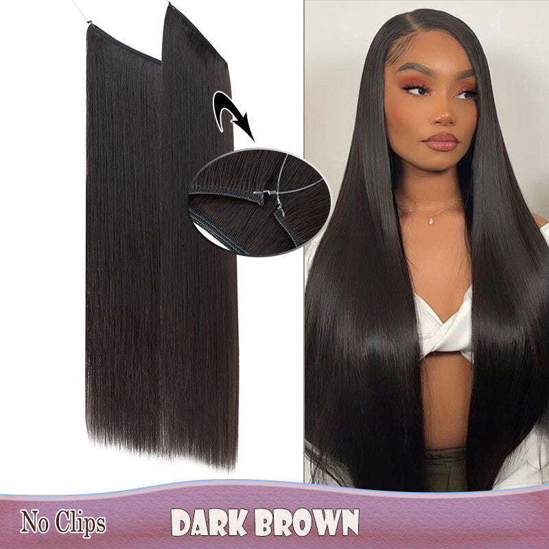 Invisible Wire Clip-In Hair Extensions with Clips & Replacement Wires - Natural & Wavy, 20/24 Inch