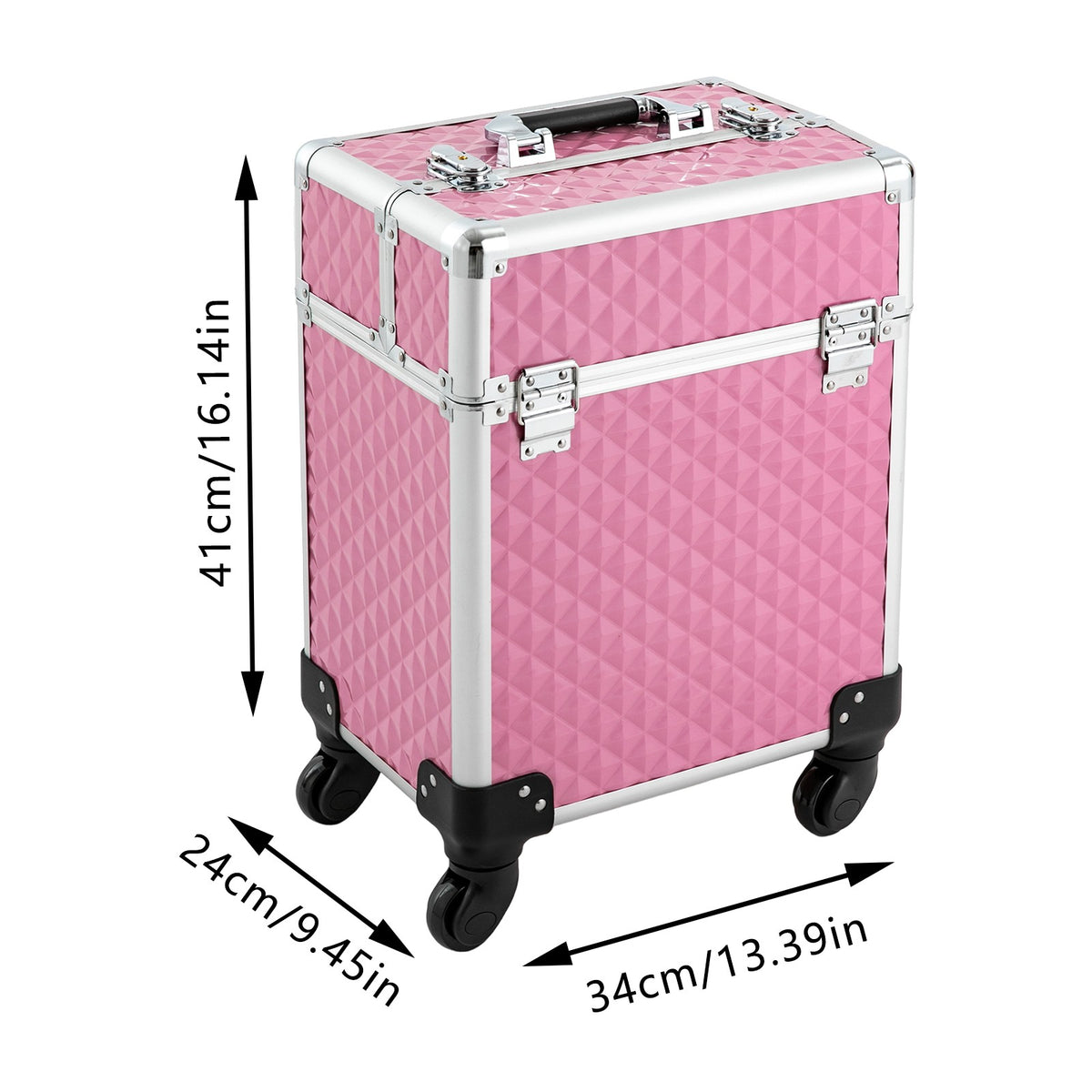 Large Multi-Tier Makeup and Nail Storage Case with Wheels, Pink