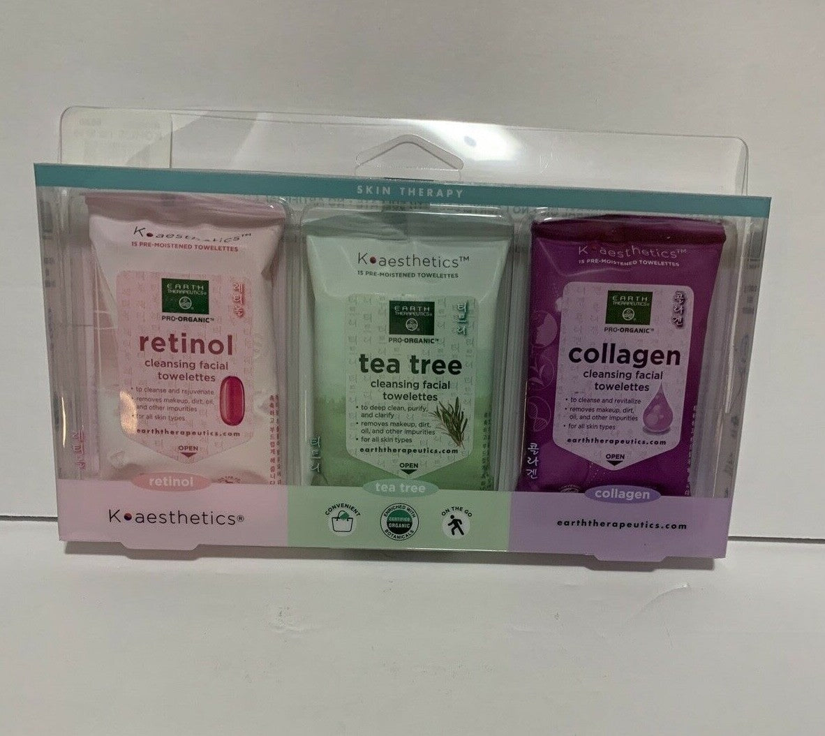 Earth Therapeutics 3-Pack Makeup Remover & Facial Cleansing Wipes with Retinol Tea Tree Collagen