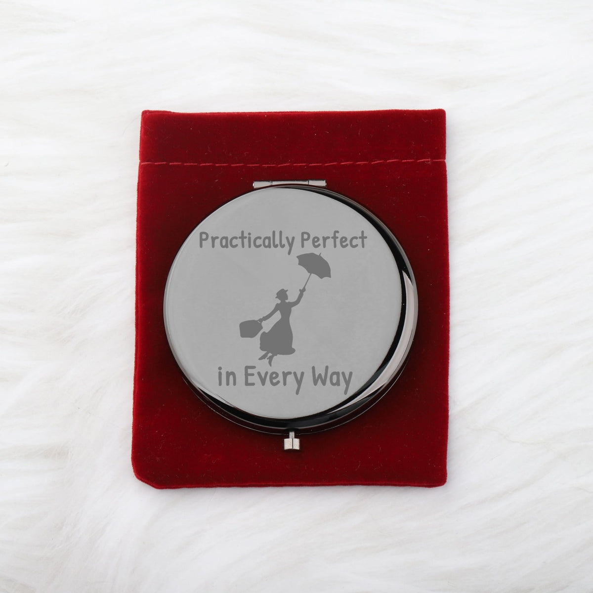 Practically Perfect in Every Way Movie Quote Makeup Mirror – 2.6 in Dual-Sided Magnifying Stainless Steel